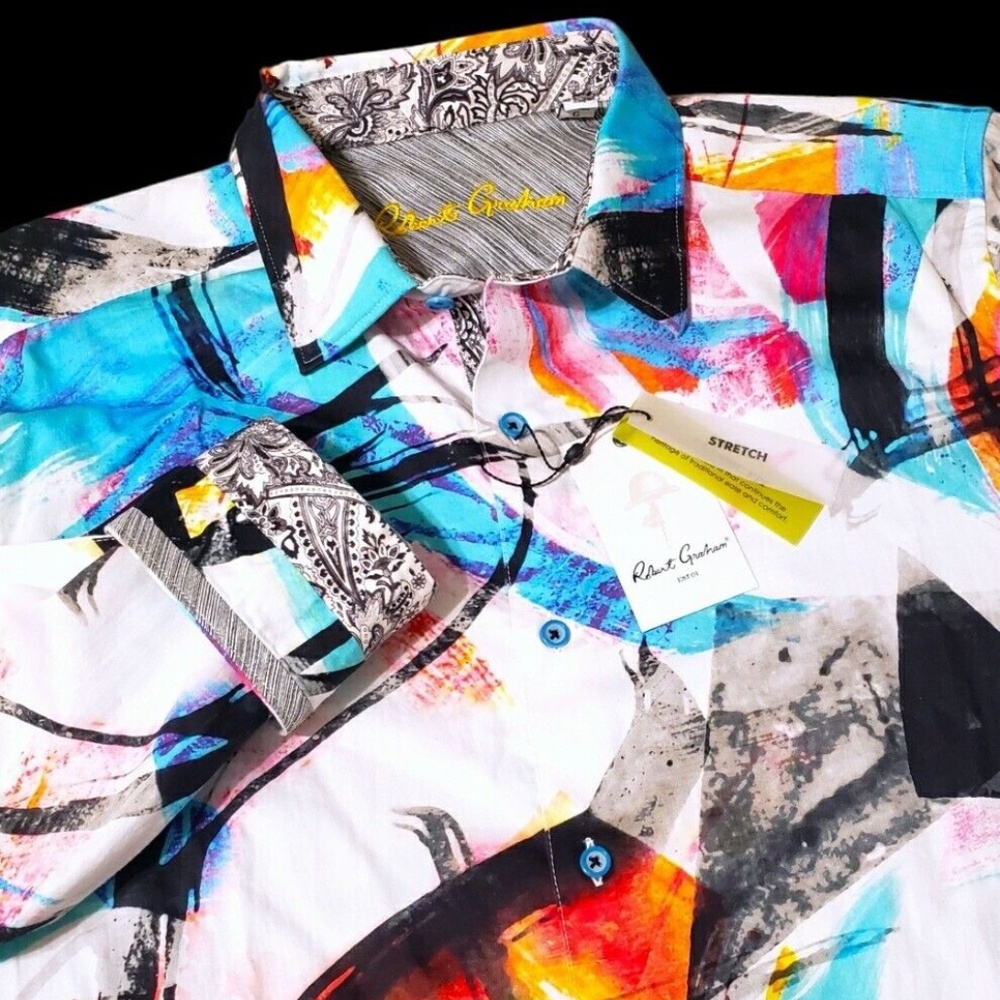 Robert Graham Geometric PROTEUS Abstract $238 Mens Medium Multicolor Sport Shirt - Picture 3 of 10
